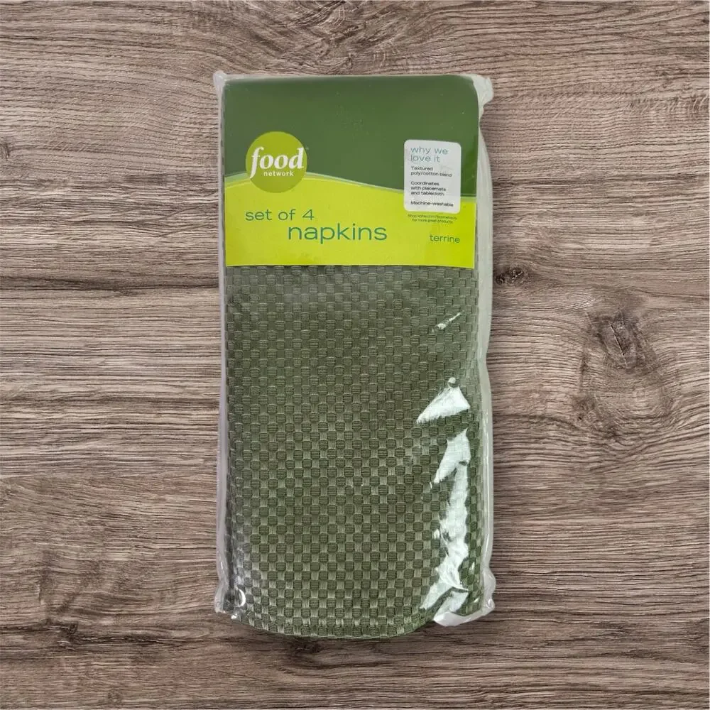 Food Network Set 4 New Open Package Green Terrine Textured Cotton Poly Napkins